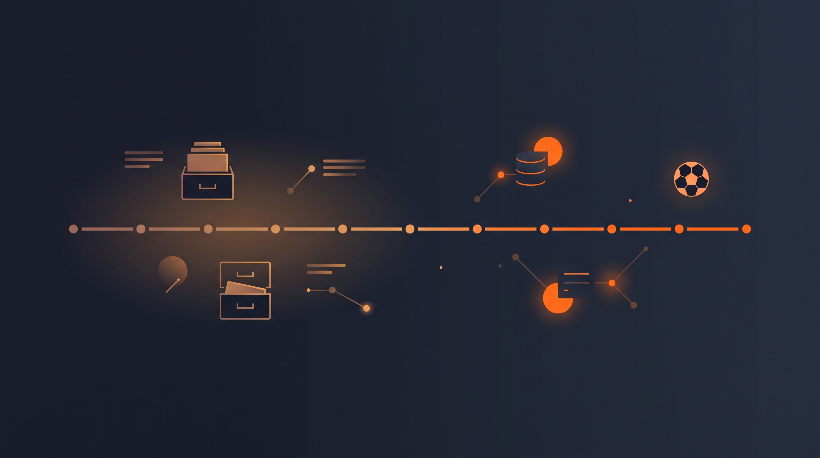 Illustration of a historical football data timeline spanning multiple decades