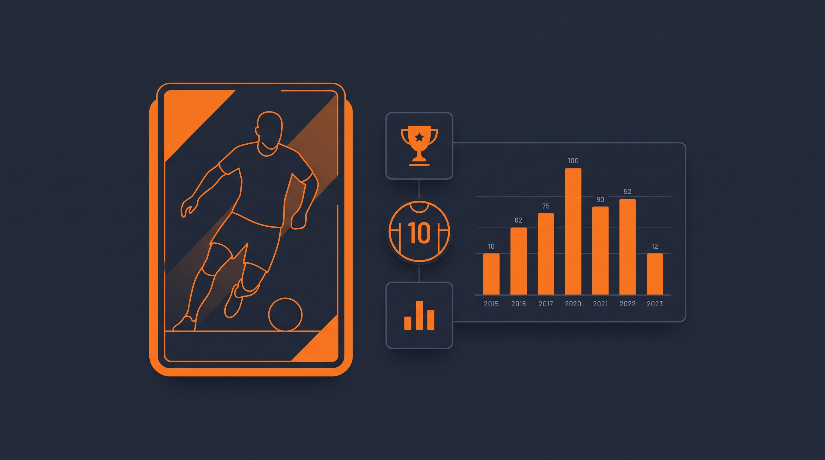 Illustration of a football player profile page with career stats and match history